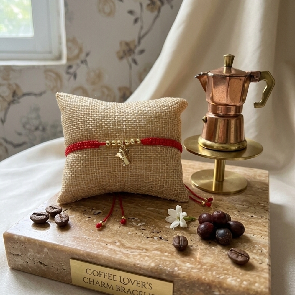 Coffee Lover's Charm Bracelet - Red and Gold